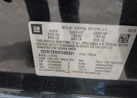 2015 GMC Sierra 1500 from USA, damaged, VIN 1GTR1TEH9FZ405301